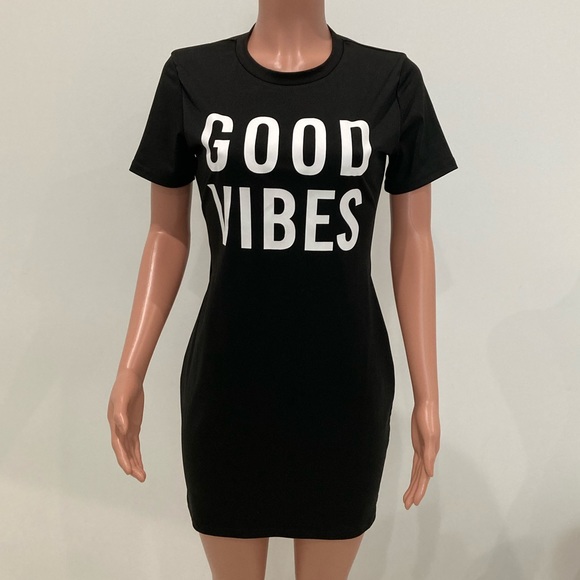 Shein GOOD VIBES black short sleeve dress M - Picture 7 of 12